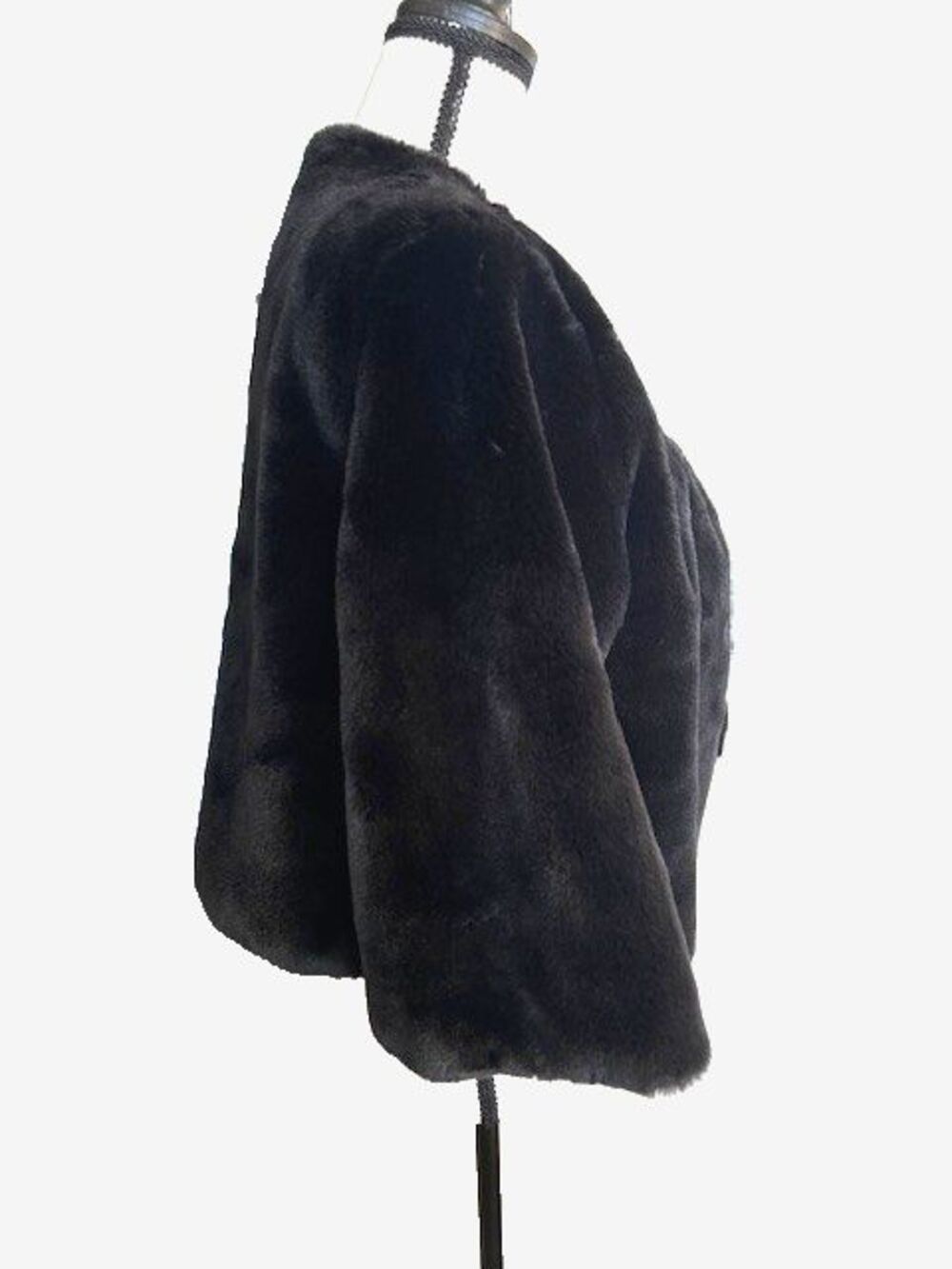 Haani Black Fur Jacket Elegant 100% Polyester with jeweled neck line *** - Picture 4 of 5
